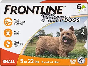FRONTLINE Plus Flea and Tick Treatment for Small Dogs Upto 5 to 22 lbs. 6 Treatments