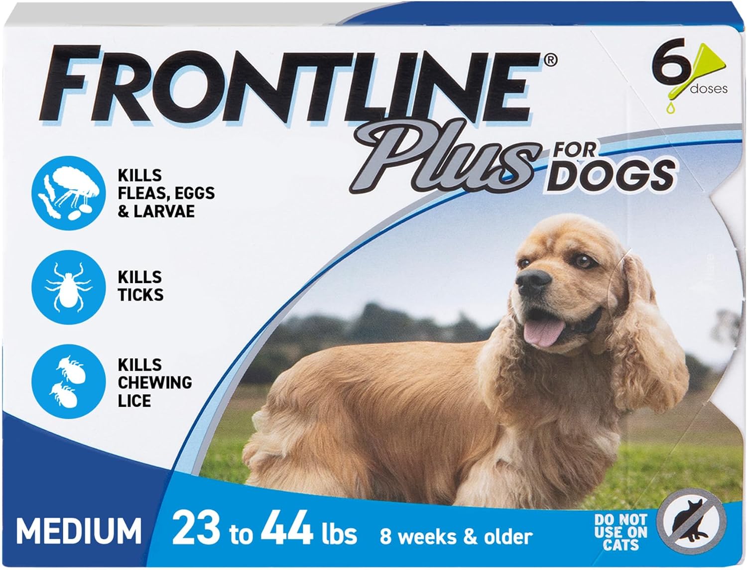 Frontline Plus for Dogs Medium Dog (23-44 pounds) Flea and Tick Treatment, 6 Doses