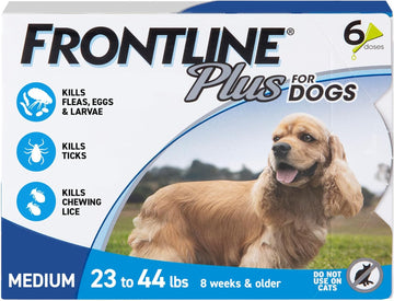 Frontline Plus for Dogs Medium Dog (23-44 pounds) Flea and Tick Treatment, 6 Doses
